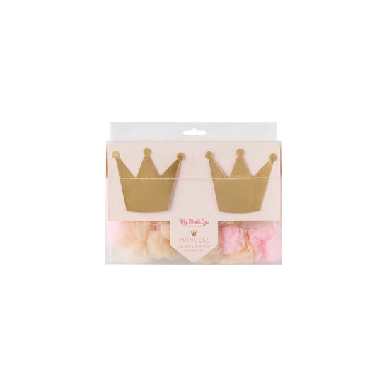 PRINCESS CROWNS AND POM POM TULLE BANNER SET