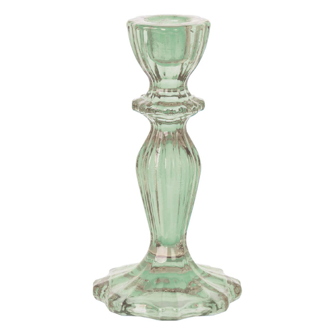 Green Glass Candlestick Holder - Spring Décor