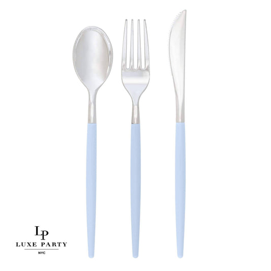 Ice Blue • Silver Plastic Cutlery Set