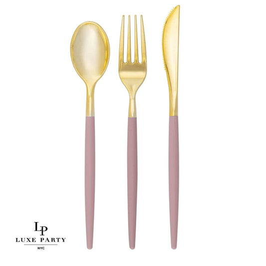 Mauve • Gold Plastic Cutlery Set