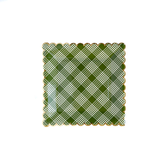 Botanical Green Plaid 9" Scalloped Plate