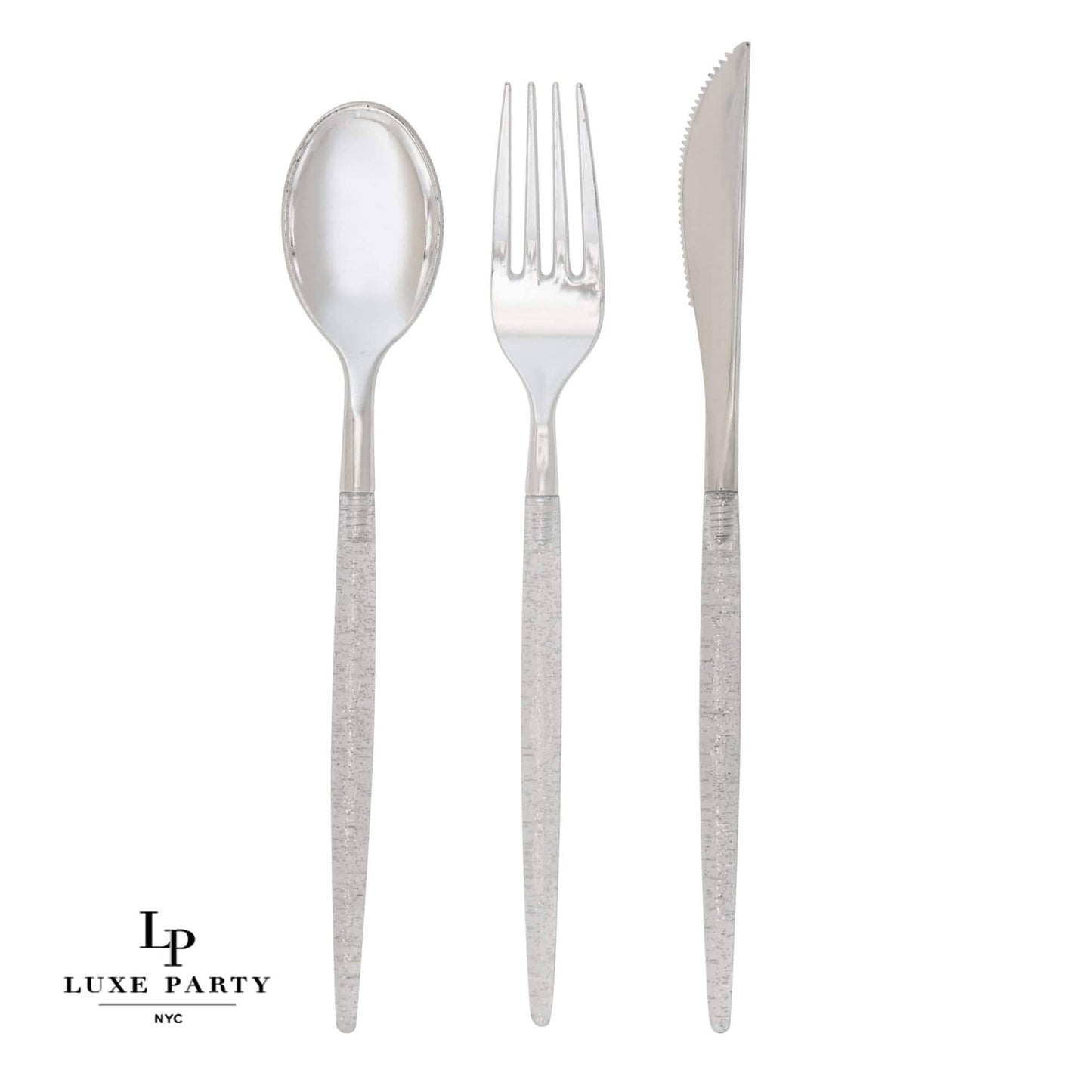 Silver Glitter Plastic Cutlery Set