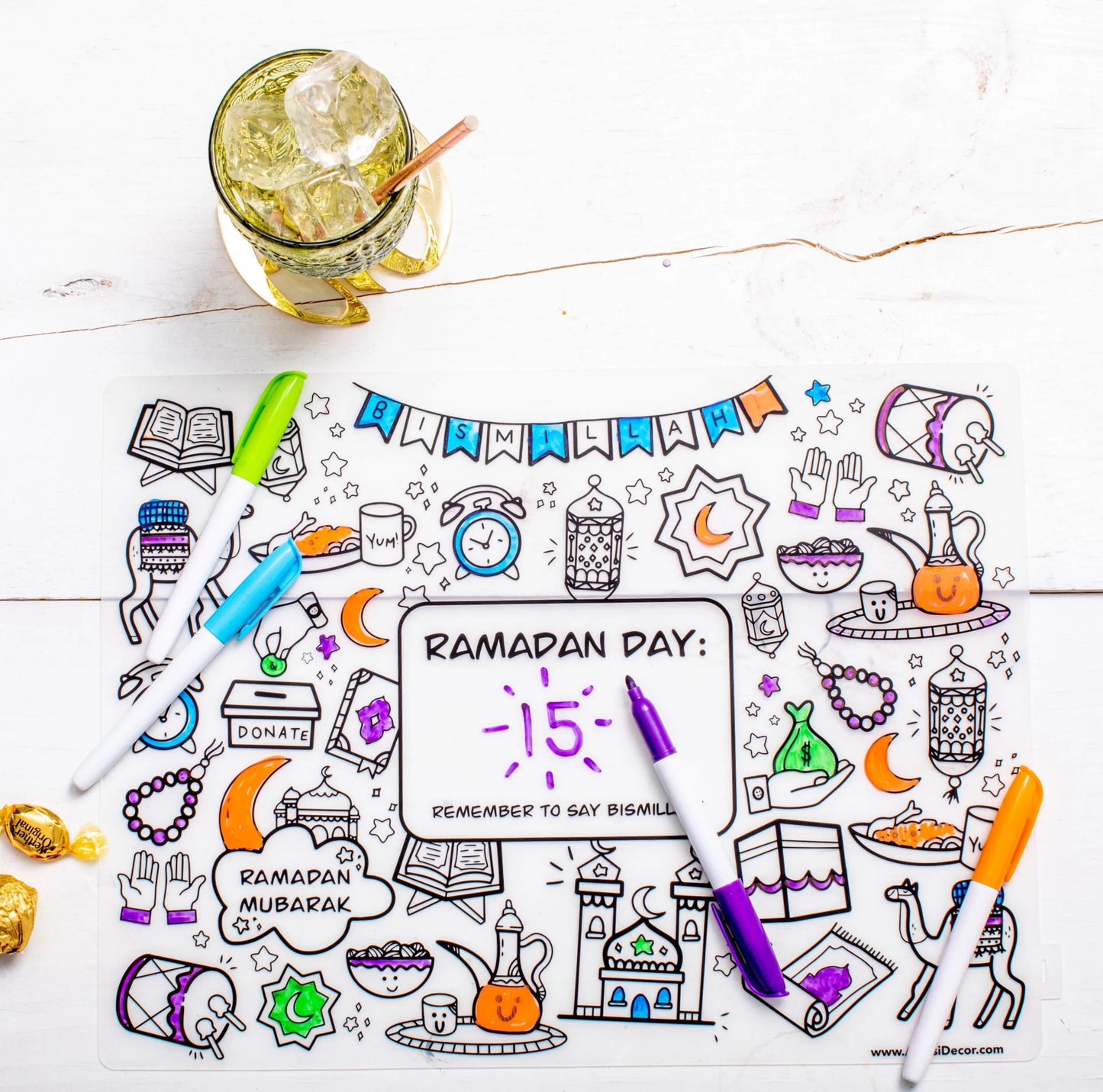 Washable Ramadan Coloring Silicone Placemat
