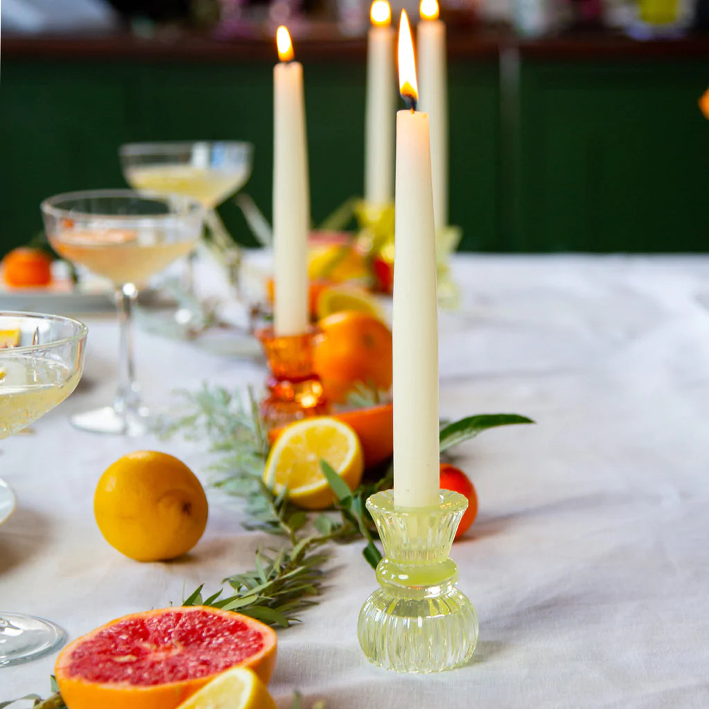 Small Yellow Glass Candle Holder - Spring Décor