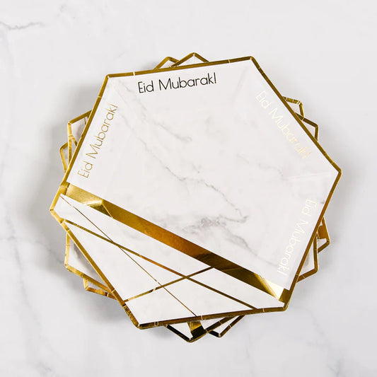 Hexagon Marble 'Eid Mubarak' Dinner Paper Plates