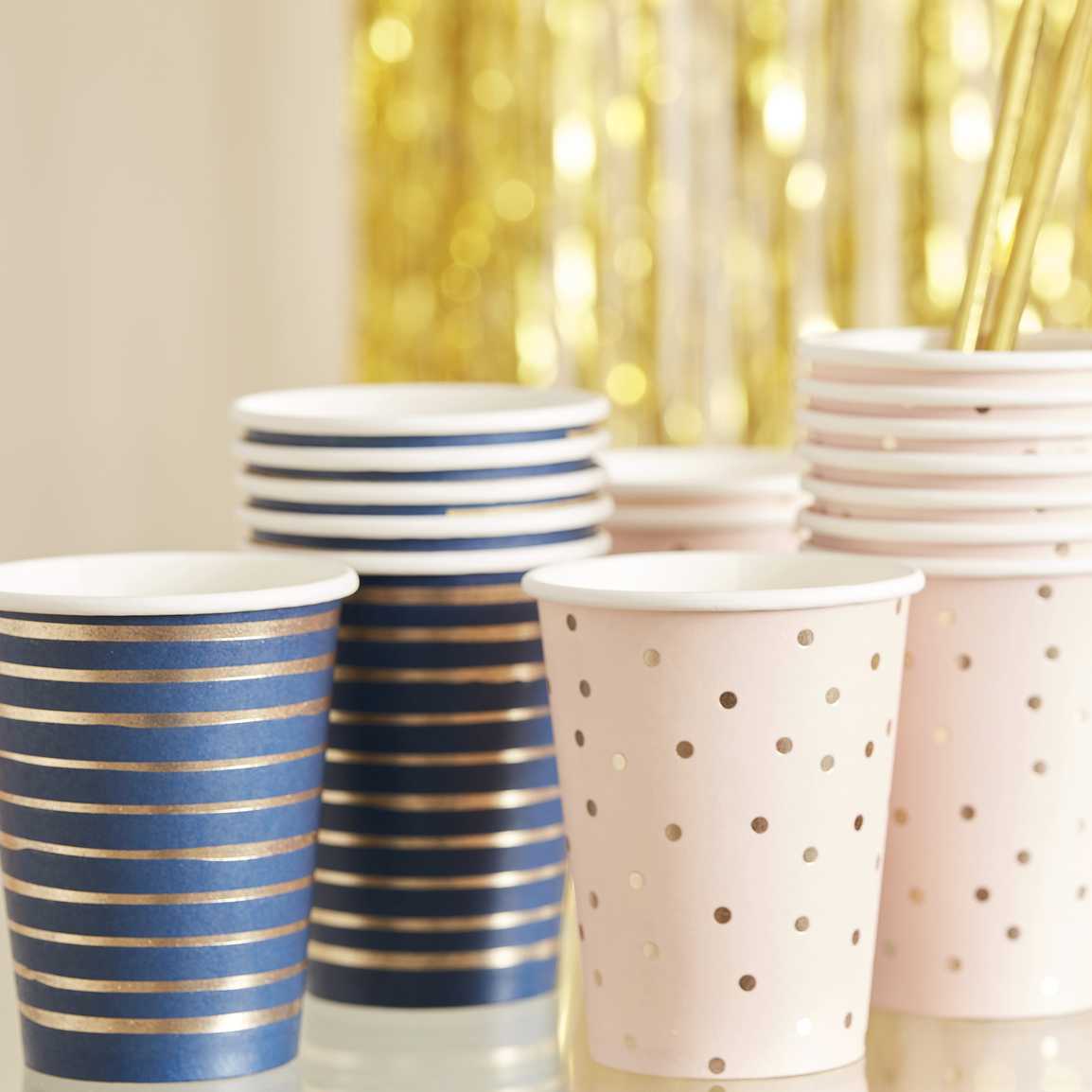 Gold Foiled Pink And Navy Mixed Baby Shower Cups