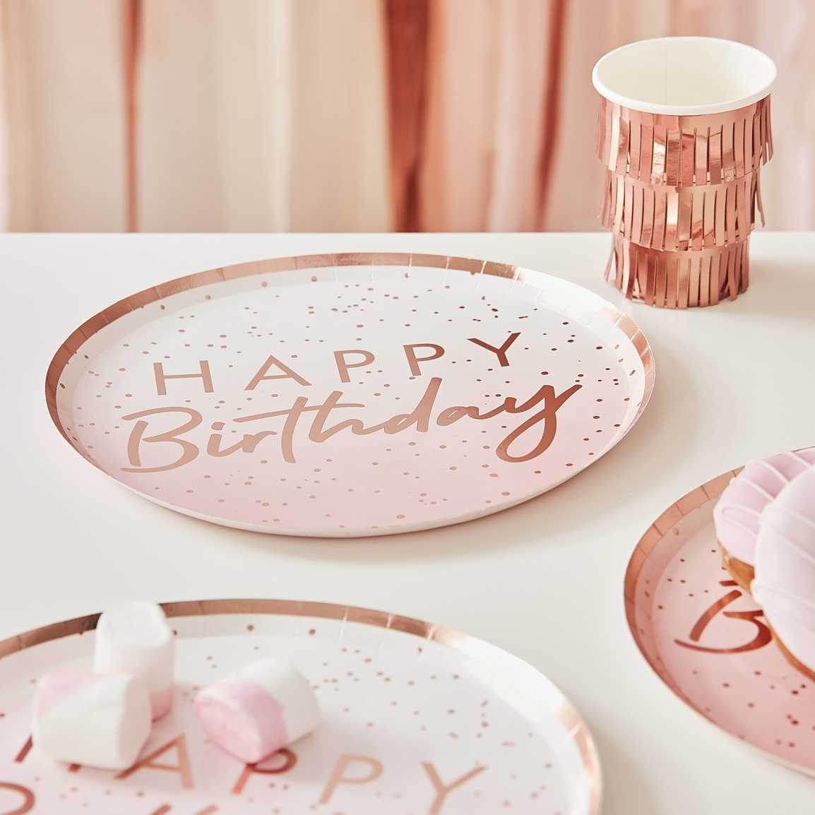 Rose Gold Ombre Paper Happy Birthday Plates