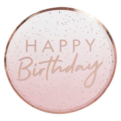 Rose Gold Ombre Paper Happy Birthday Plates