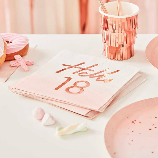 Hello 18th Birthday Party Napkins Rose Gold