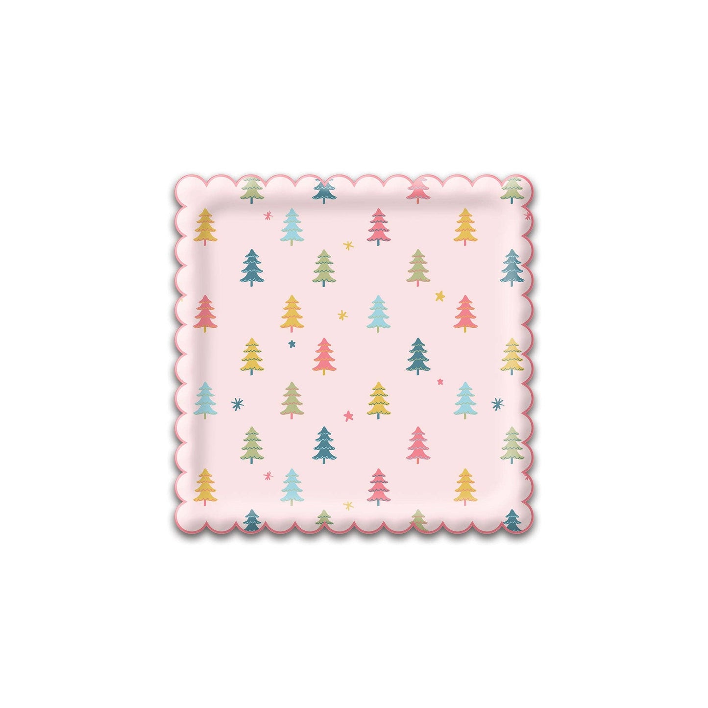 Bright Holiday Square Scallop Trees Paper Plate