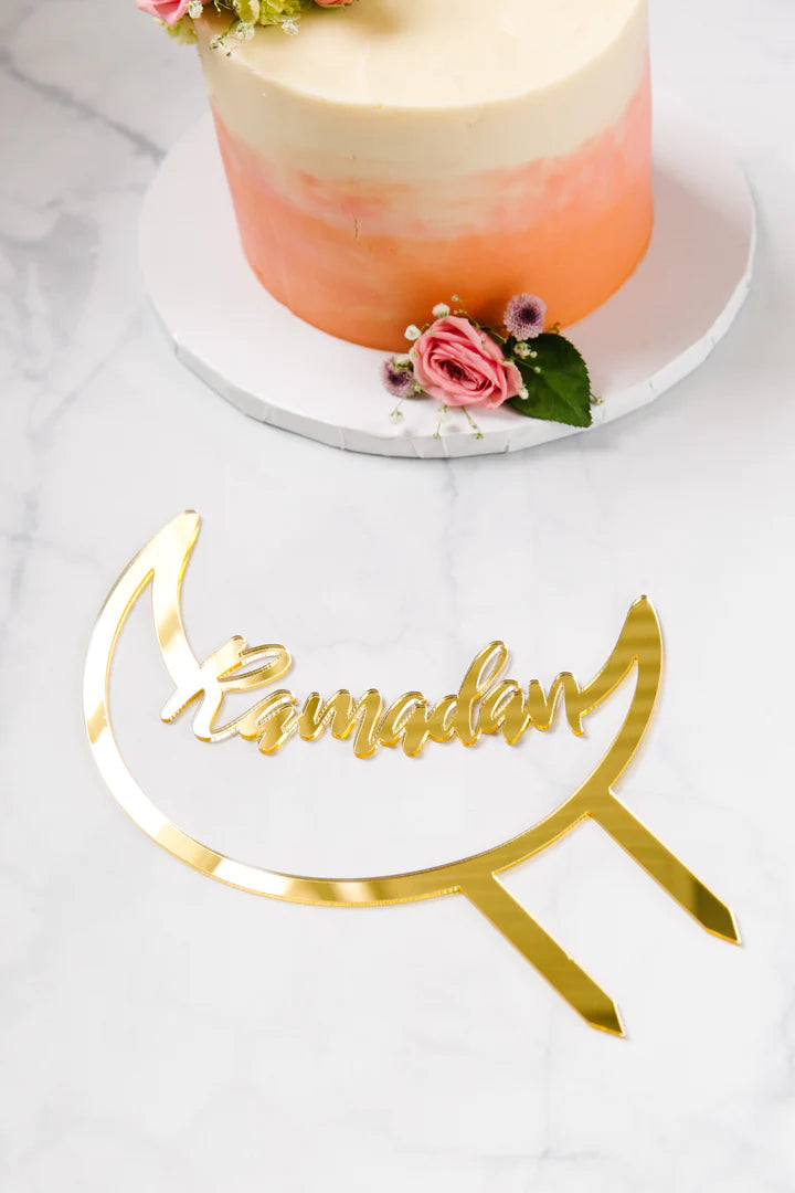 Gold Acrylic ‘Ramadan’ Crescent Cake Topper