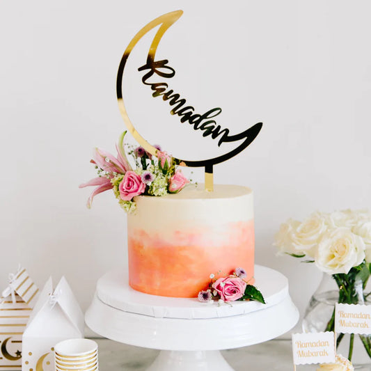 Gold Acrylic ‘Ramadan’ Crescent Cake Topper