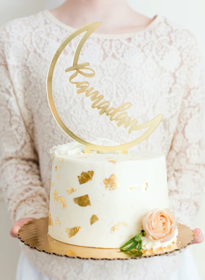 Gold Acrylic ‘Ramadan’ Crescent Cake Topper