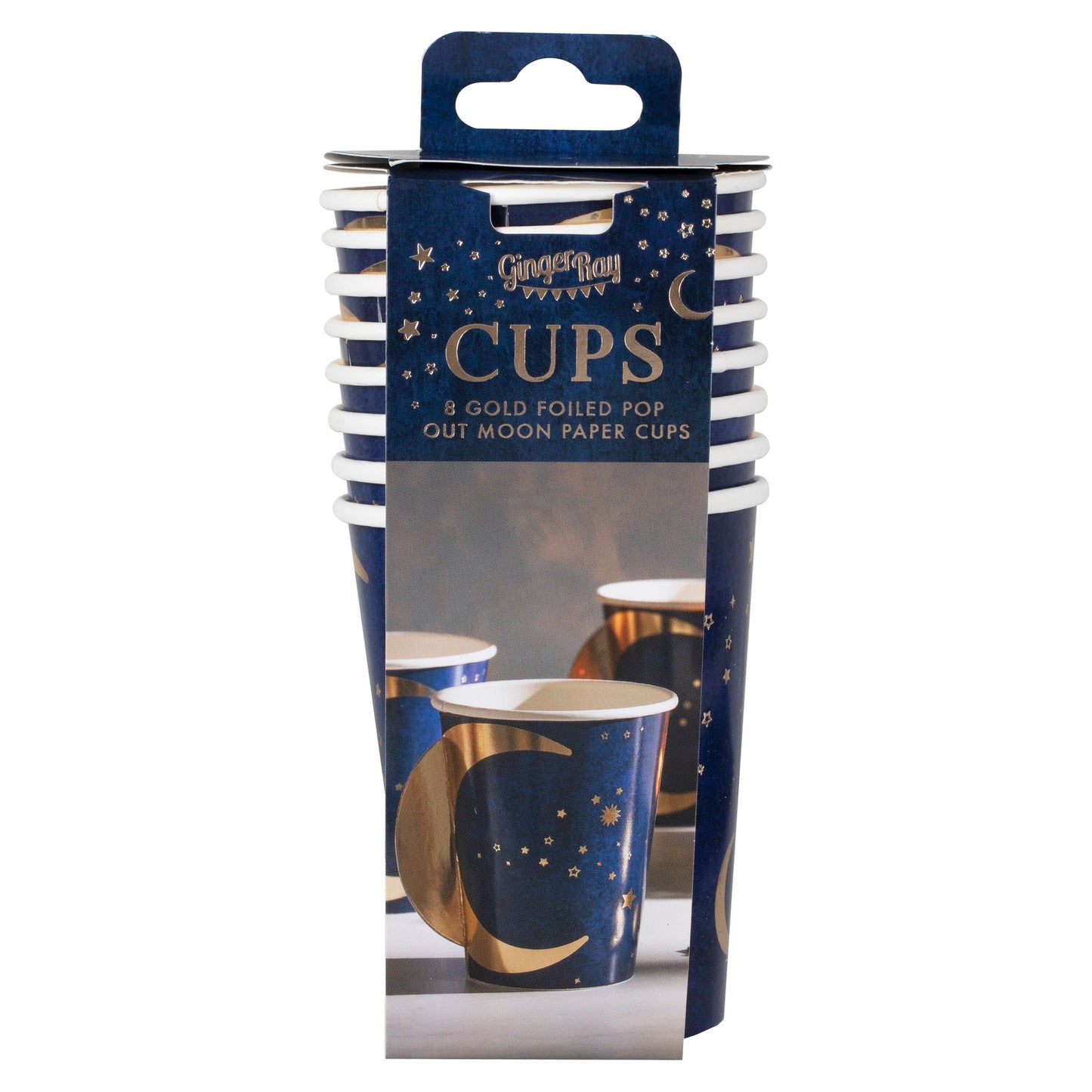 Navy & Gold Pop Out Moon Eid Paper Cups