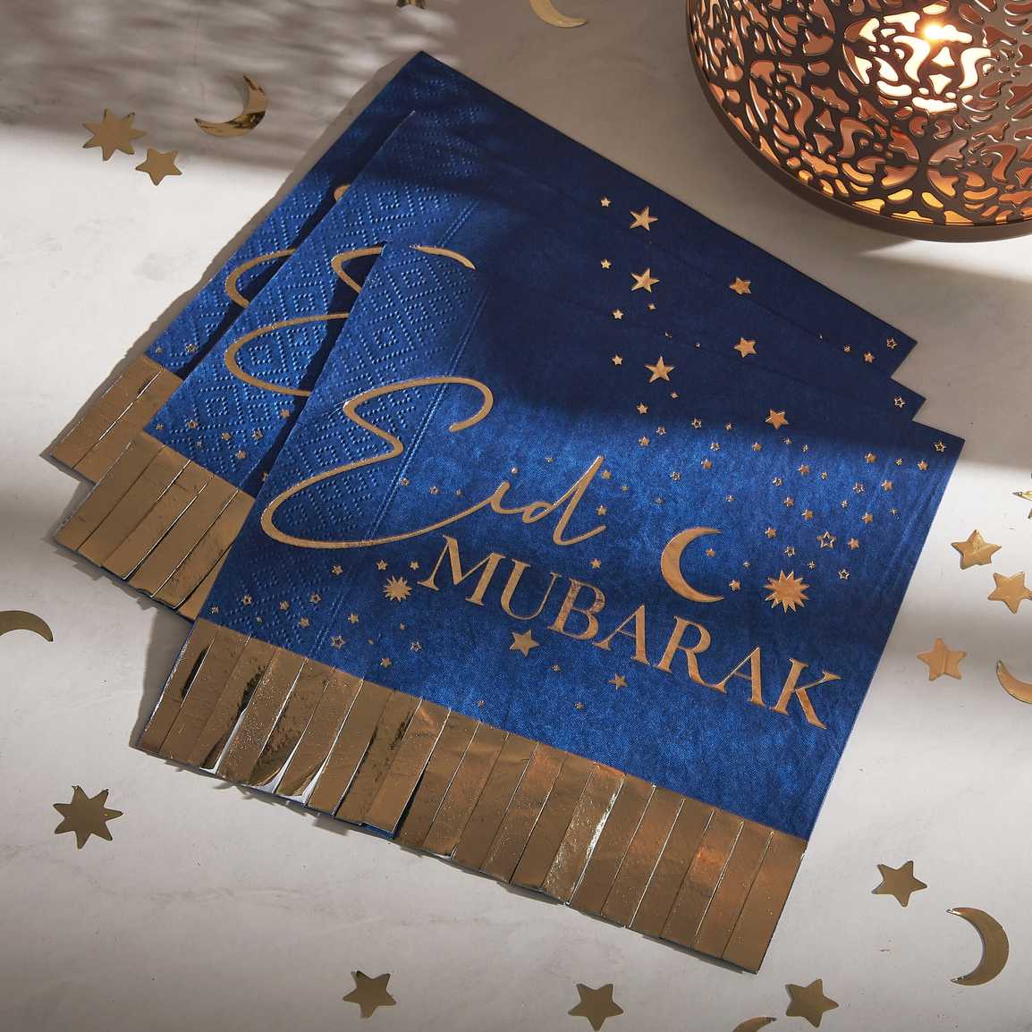 Navy & Gold Eid Mubarak Fringe Napkin